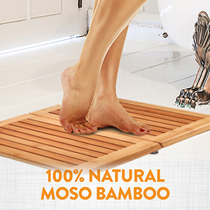manufacturer direct bambüsi bamboo bath mat - foldable wood shower mat for easy storage, non-slip bathroom mat, versatile for indoor and outdoor use, ideal floor mat for spa, sauna, pool, 24