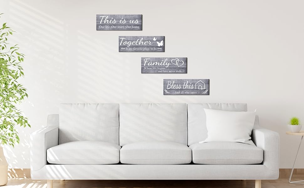 bulk purchase joyhawk 4 pieces wall decor signs, this is us, together, bless this home, family rustic wooden farmhouse wall art décor for living room bedroom kitchen, , 4.7 x 13.8 inch(grey) trade price