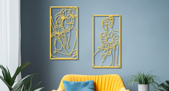 factory direct zzbakress 4 pcs metal minimalist abstract woman and flower wall art single line drawing art decoration minimalist home hanging wall art decor for bedroom kitchen bathroom living room (style1, gold) volume discount
