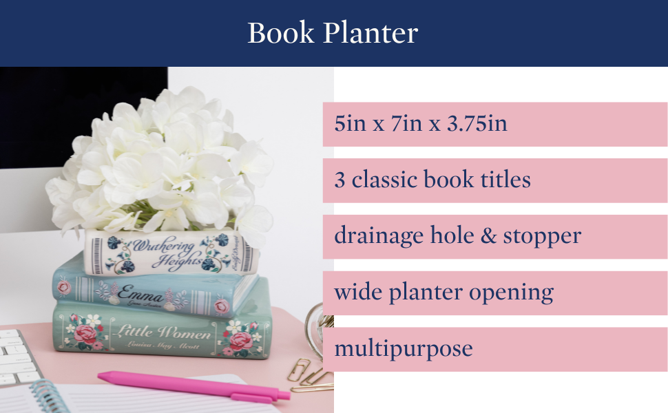 oem/odm services steel mill & co original small book-shaped decorative planter, ceramic planter for home decor, cute bookshelf decor, unique planter for book lovers, classic titles bookstack affordable bulk deals