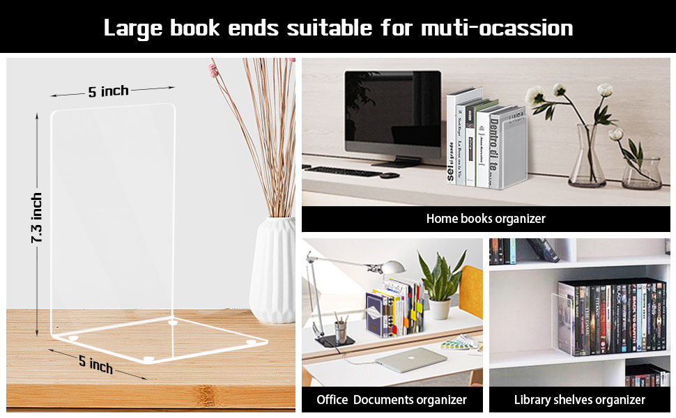 supplier direct happyhapi book ends, 8 pcs book ends acrylic bookends for shelves, clear book holder stand, non-skid decorative bookend, study book organizer for home library office, 5 x 5 x 7.3 inch wholesale prices