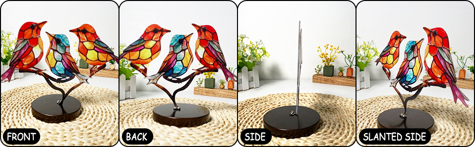 dropship from factory stained birds on branch desktop ornaments double sided metal flatness table art home room decoration suitable for office wine cooler decor(5 birds on a branch) mass production supply