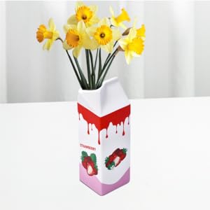 oem/odm services meant2tobe | milk carton vase - juice box planter design flower vase - cool lemon fruit home vase - a unique and artistic flower vase for small bunches - 2.7lx2.7wx9.75h in - red affordable bulk deals