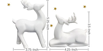 dropship from factory porcelain christmas reindeer figurines, pack 2 mini animal reindeer decor deer statues sculpture tabletop ornaments for cabinet mantel shelves fireplace home décor accents collectible figurines mass production supply