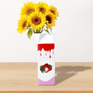 oem/odm services meant2tobe | milk carton vase - juice box planter design flower vase - cool lemon fruit home vase - a unique and artistic flower vase for small bunches - 2.7lx2.7wx9.75h in - red affordable bulk deals