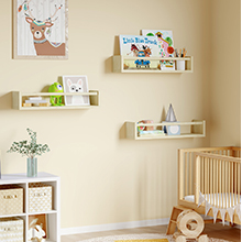 bulk purchase fixwal nursery shelves, 16.5 inch floating bookshelves for wall set of 3, baby nursery decor, solid wood wall mounted shelves for books (natural wood) trade price