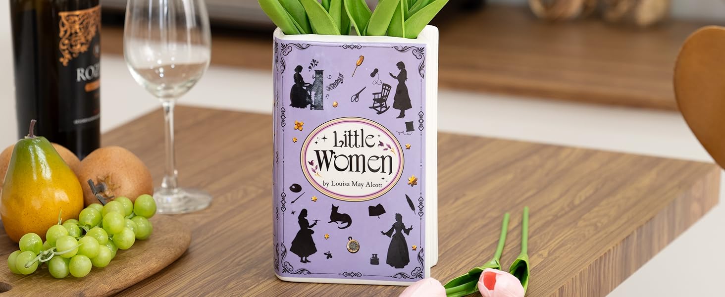 oem/odm services handmade book shaped flower vase, book lovers gifts, book shelf decor aesthetic, large ceramic utensil holder for kitchen counter, home kitchen decor, planter pot library decor (little women) affordable bulk deals