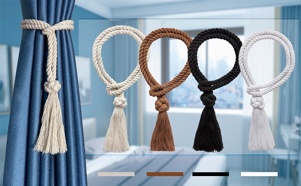 bulk purchase 6pcs curtain ties for drapes - beige curtain ties decorative rope - tassels for curtains drape tiebacks for gazebo, farmhouse outdoor curtain tiebacks factory discount