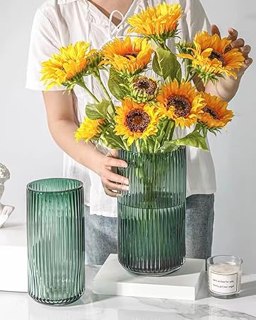 oem/odm services flower vase 7.5 inch green thickened glass vase for bookshelf,dinner table,indoor office desktop,meeting room,bathroom,countertop,home christmas day decoration affordable bulk deals
