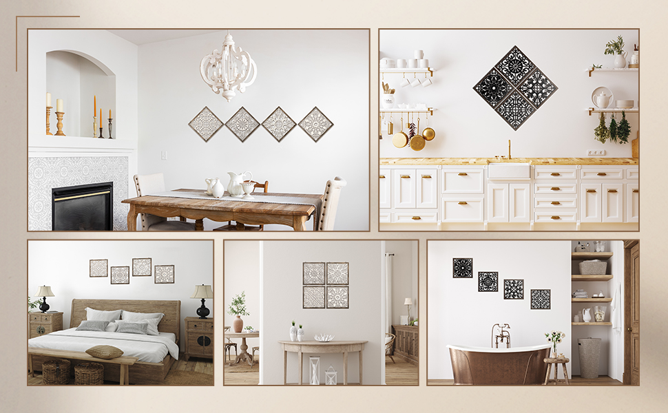 bulk purchase tatuo 4 pcs wood wall art wall decor farmhouse wall decor for living room wooden decorative wood panels modern wall plaque for home kitchen dining room(brown, white,square) trade price