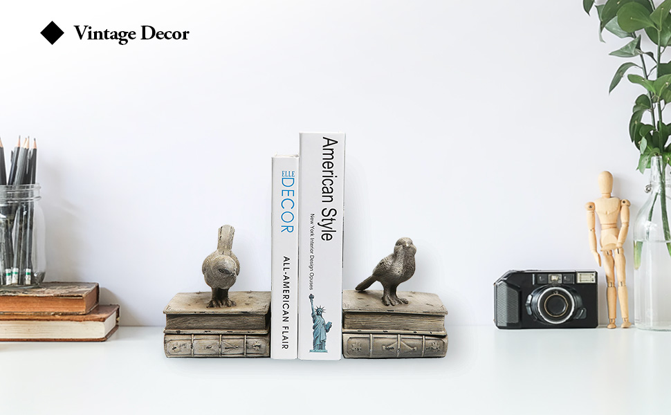 supplier direct mygift vintage white resin decorative bookends for heavy books with bird and book design, 1 pair wholesale prices