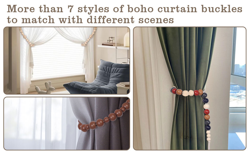 bulk purchase hion 2 pcs boho curtain tiebacks,wood beads curtain holdbacks,outdoor farmhouse tie backs for curtains,curtain holders for drapes home office decor with hooks no drilling(wood color) factory discount