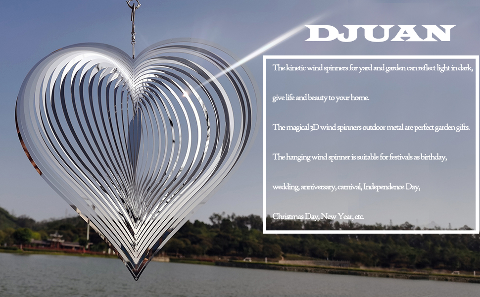 producer to buyer djuan wind spinner outdoor metal decorations,silver heart wind spinners for yard and garden,stainless steel wind chimes for outside decor,birthday gifts for mom,mother's day,aunt gifts discounted pricing