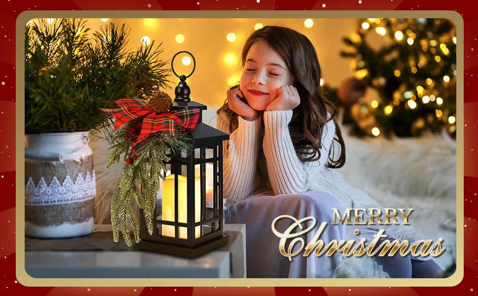 custom wholesale 2 pcs christmas decorative lanterns black metal christmas party hanging candle lantern vintage flameless decorative lanterns with led lights for indoor outdoor christmas home table porch party decor oem/odm services