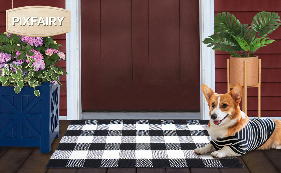global sourcing buffalo plaid area rug - 27.5x43 inches, black and white checkered, washable cotton, ideal for front porch, kitchen, entryway, patio, bathroom oem/odm services