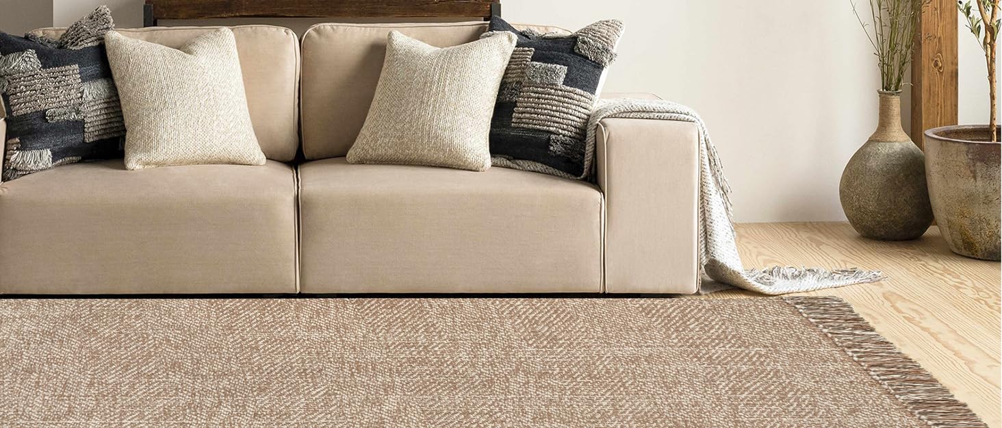 global sourcing collive small bathroom rug, 2' x 3' hand-woven low profile front entryway rug, tan cotton reversible washable kitchen mat modern farmhouse carpet for foyer bedroom back door decor oem/odm services