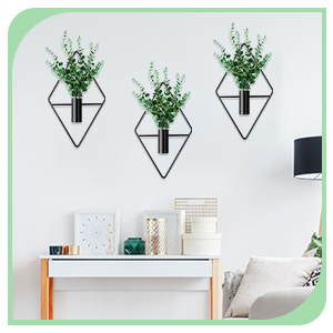 factory direct jexine 2 pcs hanging planters with artificial plants metal hanging vase indoor plants holder modern geometric boho wall decor for living room home office(black, eucalyptus) volume discount