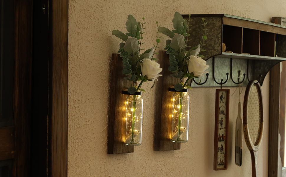 bulk purchase 2 pack wood wall sconces farmhouse decor, wall planters for indoor plants, wood glass rustic wall decor for living room, farmhouse wall hanging glass wall vase sconces (brown) trade price