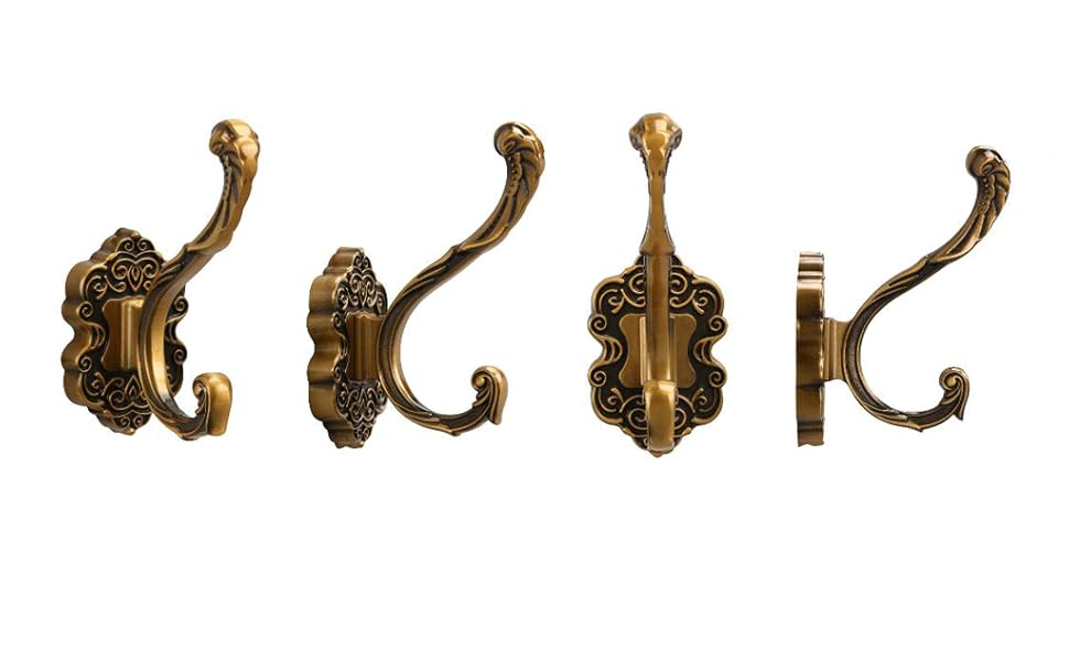 competitive pricing sdh antique brass coat hooks wall mounted -vintage style wall hooks for hanging purse, hat, keys & clothes - heavy duty bathroom hooks for towels - pack of 2 one-stop wholesale