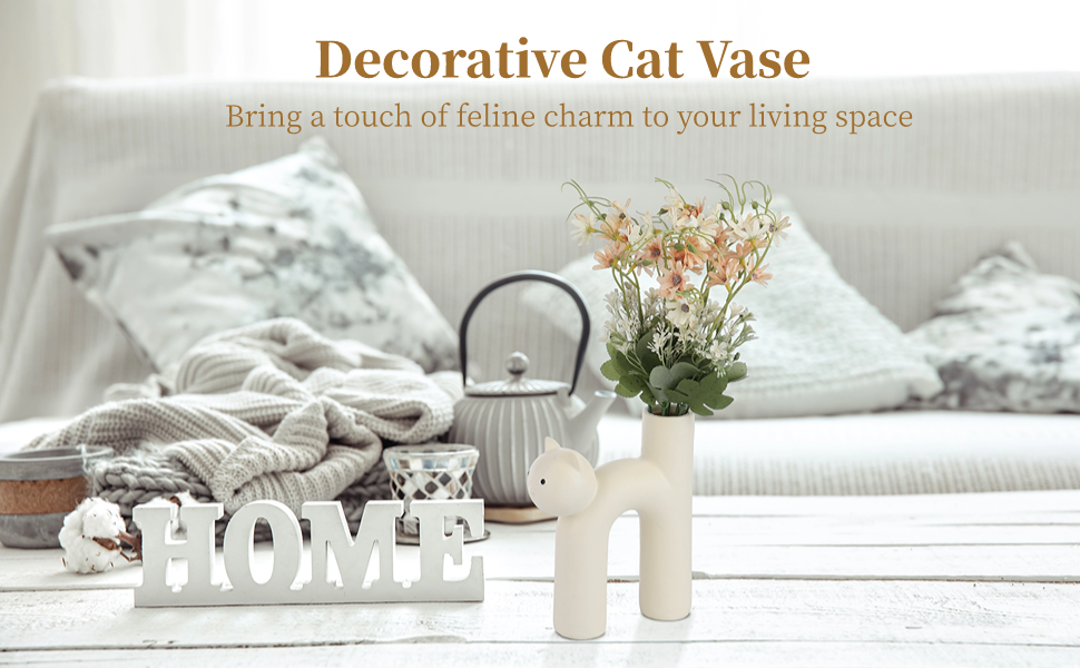 oem/odm services cat shaped ceramic vase, kitty decorative vase, floral kitty vase decor, cat table centerpiece, cute u-shaped tube vase for home living room office bedroom affordable bulk deals