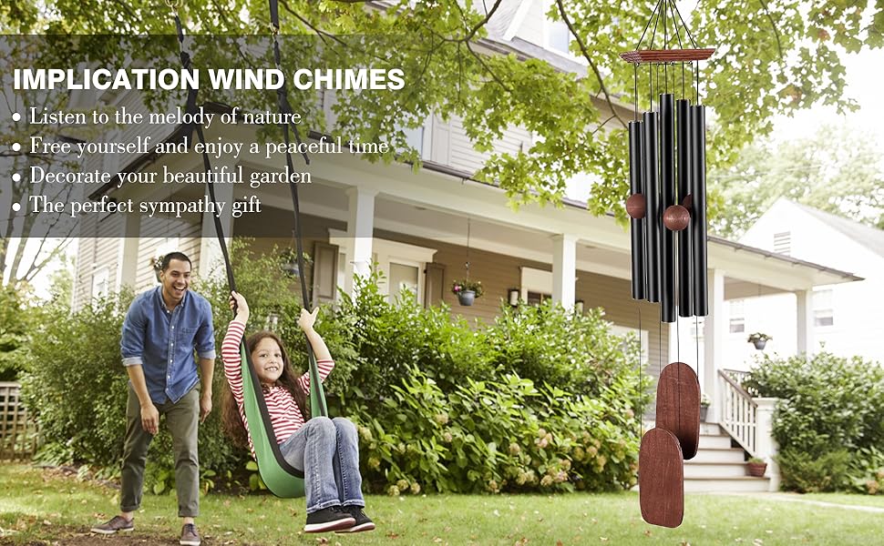 producer to buyer wind chimes for outside deep tone, 36in sympathy wind chimes outdoor clearance, gifts for mother's day and christmas, outdoor decor for garden, patio, yard（wood wind chime, black） discounted pricing