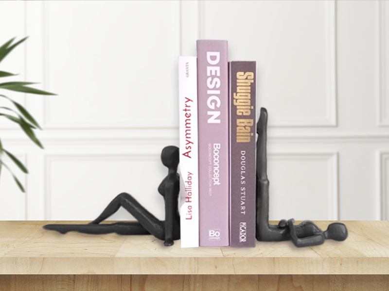 supplier direct ambipolar yoga-style black decorative bookends, cast iron book stand to hold books heavy duty, book stoppers for home decor, office desk, living room decor wholesale prices