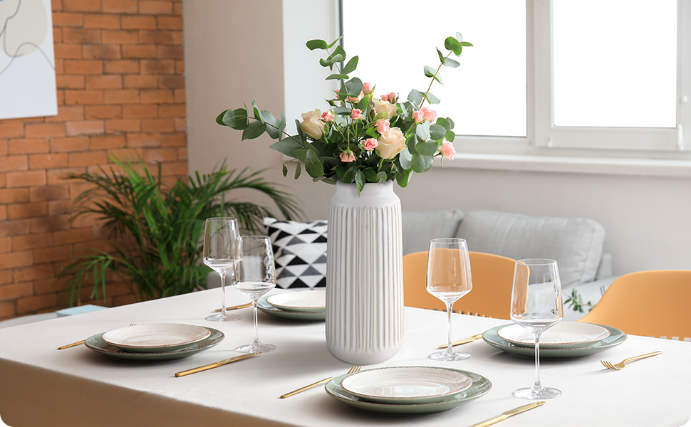 oem/odm services christmas vase decor, 9 inch white ceramic vase, flower vase modern, boho vases for pampas grass home decor, decorative white vases for flowers mantel, living room, off-white affordable bulk deals