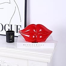 supplier direct red lips decorated bookends，set of 2 heavy decorative book stoppers，unique resin decoration，creative desktop red decor for study room hotel office shelves wholesale prices