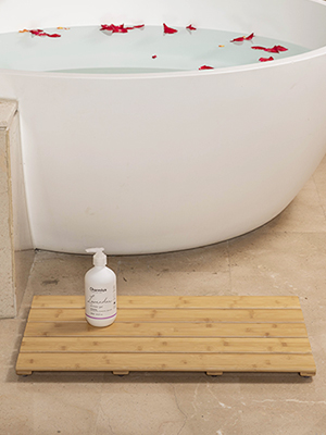 manufacturer direct bamboo wooden mini bath shower mats for small bathroom, small bamboo wood bathroom floor mat, sturdy and easy to clean(15.8 x 10.2 inch) trade price