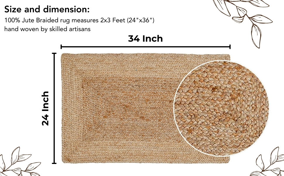 manufacturer direct jute braided natural rug 2’x3' -natural linen colour, hand woven & reversible for living room kitchen entryway rug, jute burlap braided rag rug 24x36 inch, farmhouse rag rug, rustic rug trade price