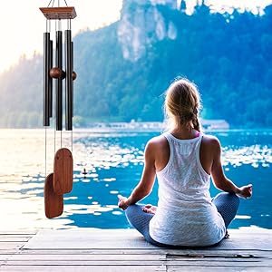 producer to buyer wind chimes for outside deep tone, 36in sympathy wind chimes outdoor clearance, gifts for mother's day and christmas, outdoor decor for garden, patio, yard（wood wind chime, black） discounted pricing
