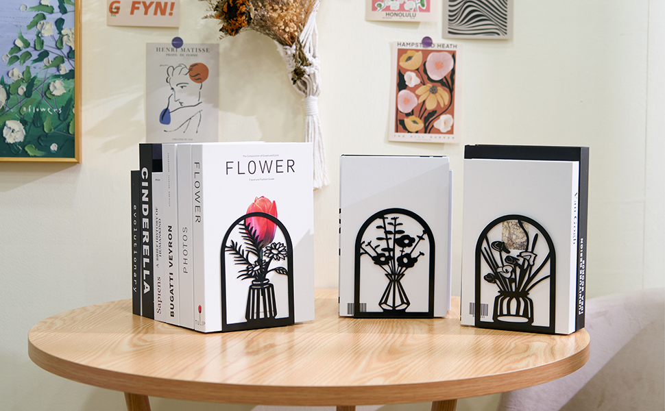 supplier direct 3 pairs metal bookends, flower book ends for shelves decorative, book stopper for heavy books, ends to hold books for home office wholesale prices