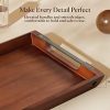 wholesale direct acacia wood serving tray with metal handles, 17x13in food drinks tray for coffee table, breakfast, dinner & bar, rustic decorative storage tray for ottoman, kitchen, bedroom gift packaging bulk purchase at factory prices
