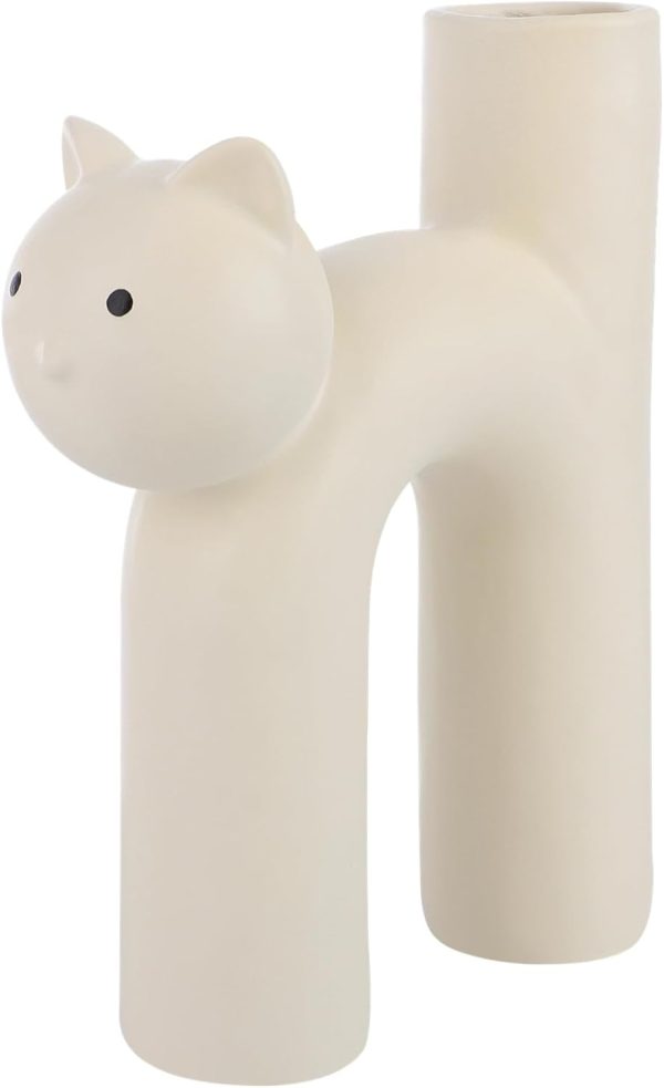 oem/odm services cat shaped ceramic vase, kitty decorative vase, floral kitty vase decor, cat table centerpiece, cute u-shaped tube vase for home living room office bedroom affordable bulk deals