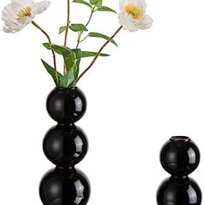 oem/odm services glass bubble vases for flowers, hewory 2pcs black unique cute single flower vase for centerpieces, funky aesthetic vase skinny bud vase, cool groovy decor for home living room bedroom office tabletop affordable bulk deals