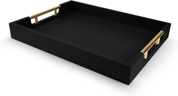 wholesale direct wooden decorative coffee table tray, 16" serving tray with handles, matte finish decorative tray, ottoman tray for living room, perfume, vanity dresser organizer (carbon black) bulk purchase at factory prices