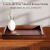 wholesale direct acacia wood serving tray with metal handles, 17x13in food drinks tray for coffee table, breakfast, dinner & bar, rustic decorative storage tray for ottoman, kitchen, bedroom gift packaging bulk purchase at factory prices