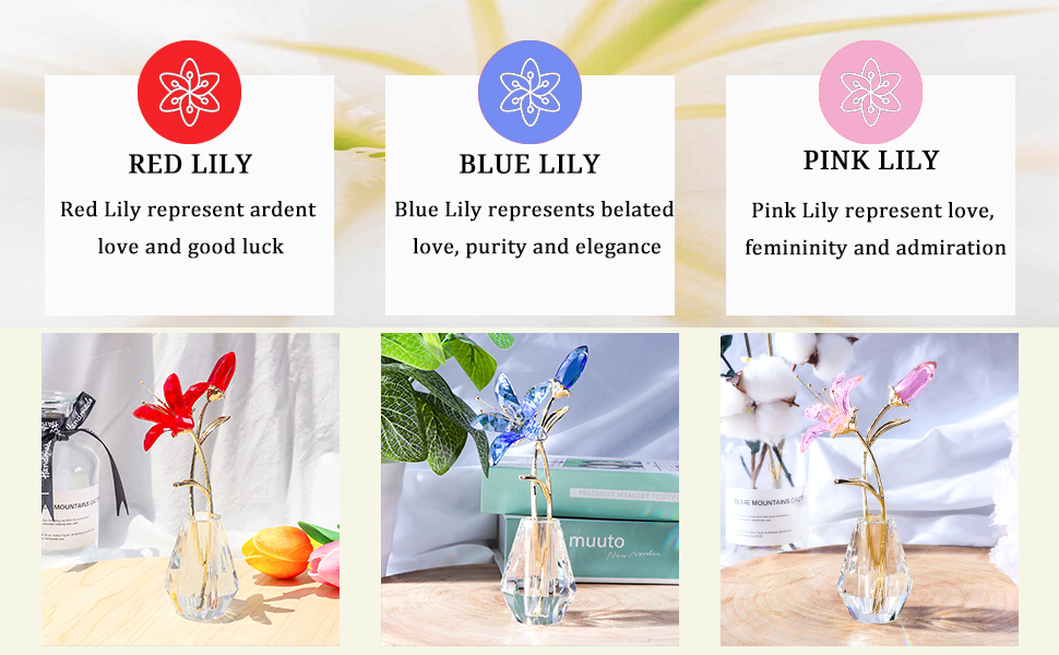 oem/odm services ywhl crystal lily flower figurine with vase, handmade pink lily flower gifts for woman, wedding gifts for couple, home party decorations (pink lily) affordable bulk deals