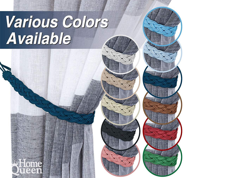 bulk purchase home queen hand braided curtain tie back, buckle holdback drapery curtain tiebacks, 2 rope belt curtain tie with 2 metal hooks, navy and silver factory discount