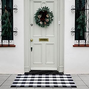 global sourcing buffalo plaid area rug - 27.5x43 inches, black and white checkered, washable cotton, ideal for front porch, kitchen, entryway, patio, bathroom oem/odm services