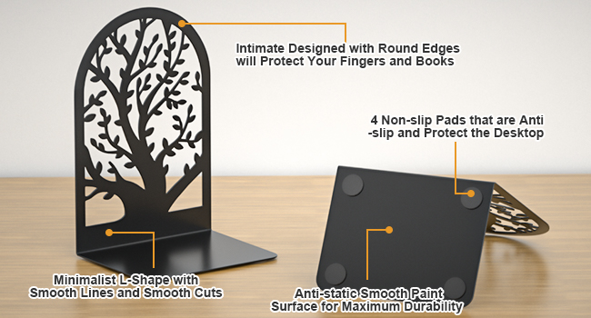 supplier direct vfine bookends 1 pair, black metal book ends, bookends for shelves, unique decorative tree book ends for shelves, book ends to hold books, book stopper, bookend for home office (style b) wholesale prices