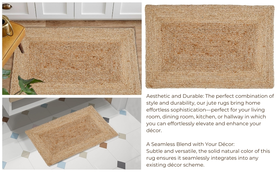 manufacturer direct jute braided natural rug 2’x3' -natural linen colour, hand woven & reversible for living room kitchen entryway rug, jute burlap braided rag rug 24x36 inch, farmhouse rag rug, rustic rug trade price