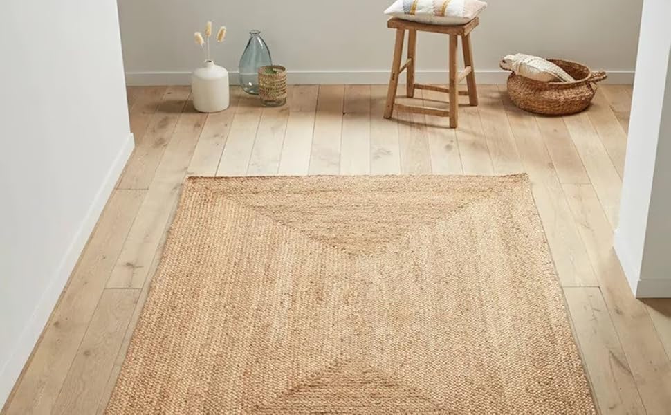 manufacturer direct mds hand woven jute area rug 2x4 feet - natural burlap braided reversible rectangular rugs for thanksgiving halloween christmas living room home entryway decor rustic farmhouse (2'x4') trade price