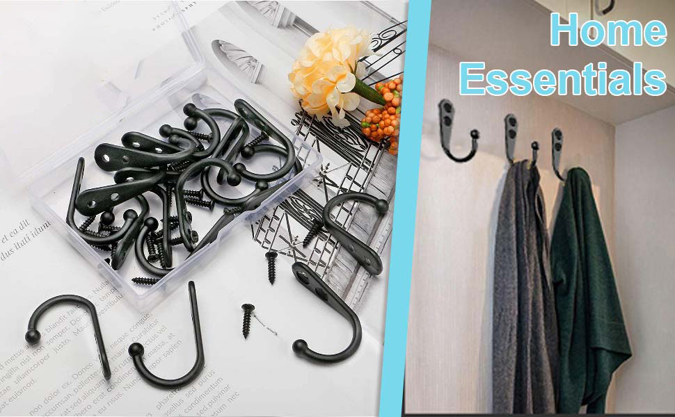competitive pricing 15 pcs black wall mounted coat hooks, hanger hook with 30 pieces screws for hanging hat, towel, key, robe, coats, scarf, bag, cap, coffee cup, mugs one-stop wholesale
