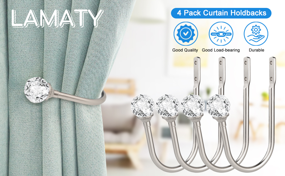 bulk purchase curtain holdbacks, 4 pcs curtain tiebacks hooks for drapes with clear crystal ball, wall mounted window curtain holder for home decor, silver factory discount
