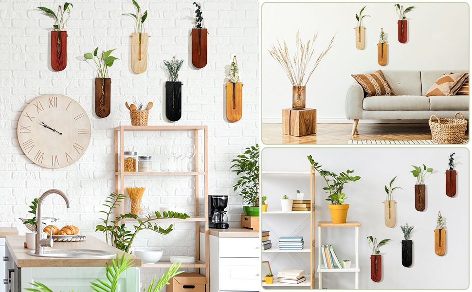 bulk purchase 6 pack wall planters for indoor plants, wooden hanging planter, propagation station, wooden pocket vase, wood wall decor for living room bedroom bathroom trade price