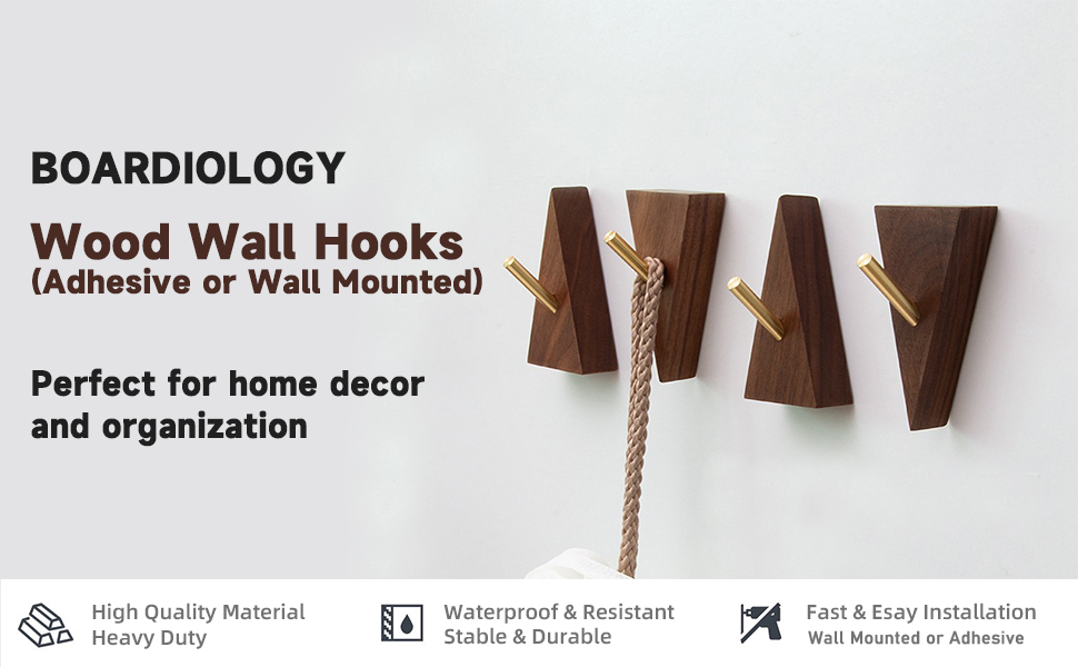 competitive pricing wall hooks decorative wooden coat hooks 2.95in height, small walnut wood and golden metal hooks for hanging hats towels robe clothes keys bags, adhesive or wall mounted, 4 pcs one-stop wholesale