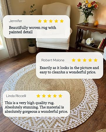 manufacturer direct voyzz home jute braided runner area rug, 6x9-feet rectangular printed jute rug natural handmade jute area rug for entryways living room bedroom farmhouse vintage decor trade price