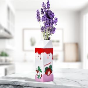 oem/odm services meant2tobe | milk carton vase - juice box planter design flower vase - cool lemon fruit home vase - a unique and artistic flower vase for small bunches - 2.7lx2.7wx9.75h in - red affordable bulk deals