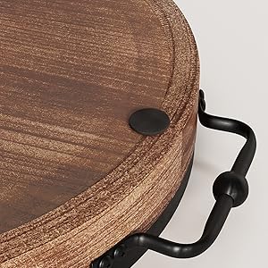 wholesale direct round coffee table tray - 13'' farmhouse wood serving tray with metal handles - round decorative tray for coffee table - round ottoman tray decor - wooden circle tray for kitchen counter bulk purchase at factory prices